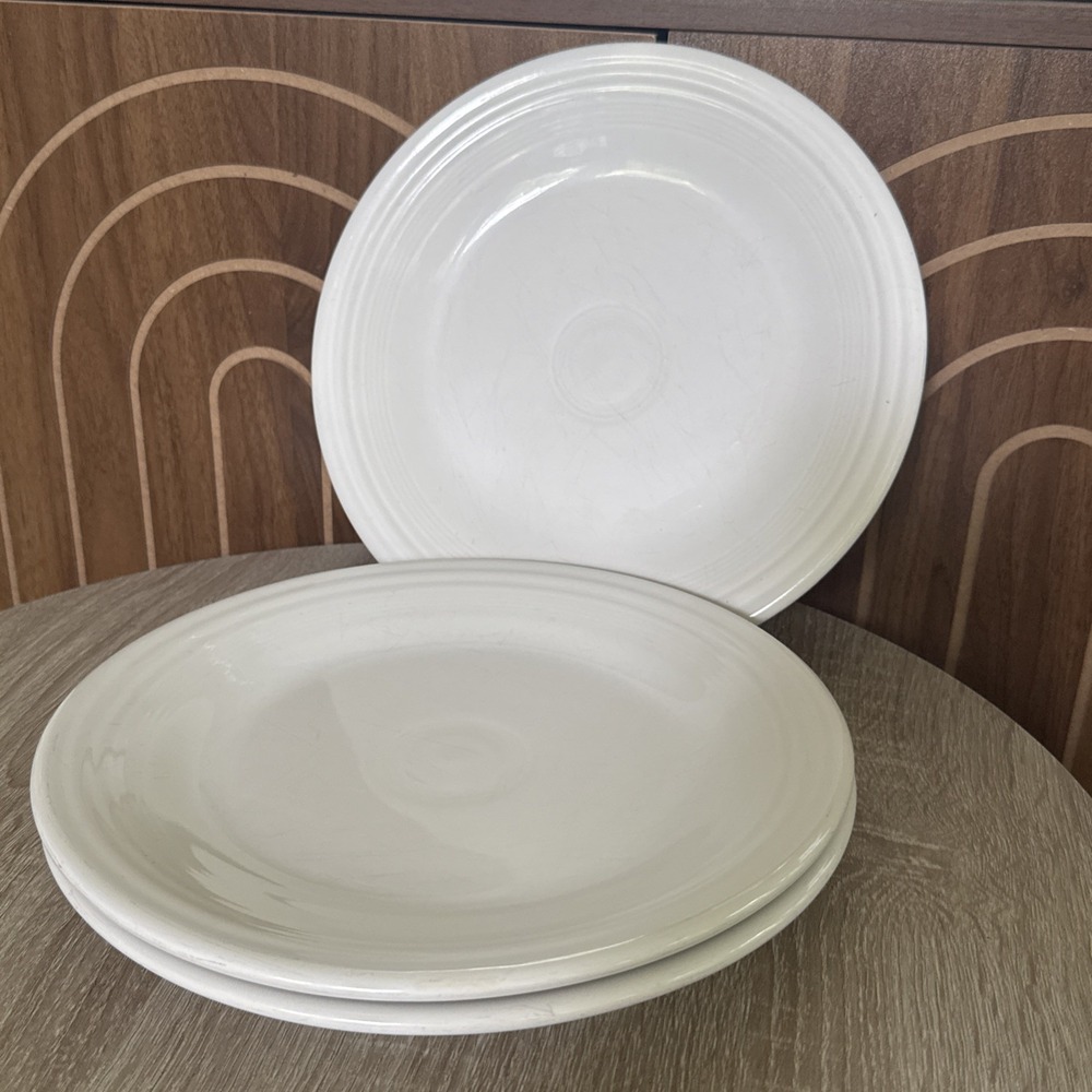 SET OF 3 HOMER LAUGHLIN FIESTA WARE 10.5" DINNER PLATES~WHITE